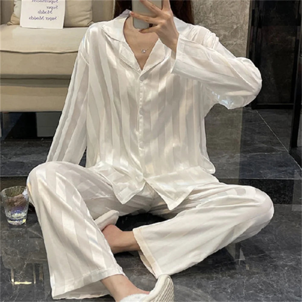 Striped Satin Silk Pajama Set