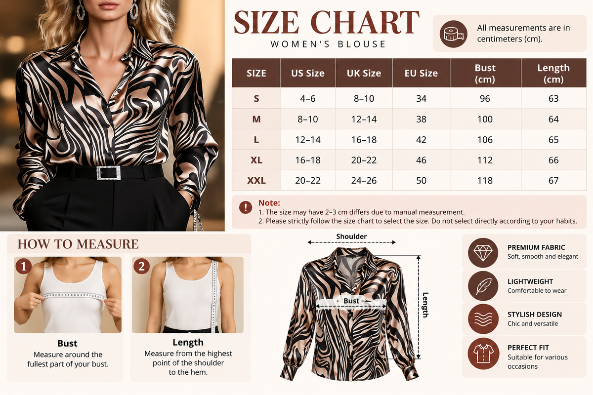 Blusa Elegante Satinada con Estampado Abstracto y Manga Larga