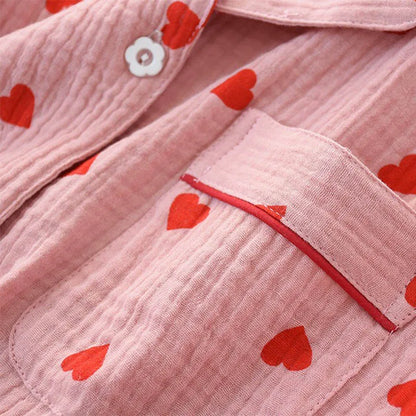 Conjunto de Pijamas de Algodón Crepé con Estampado de Corazón para Dama