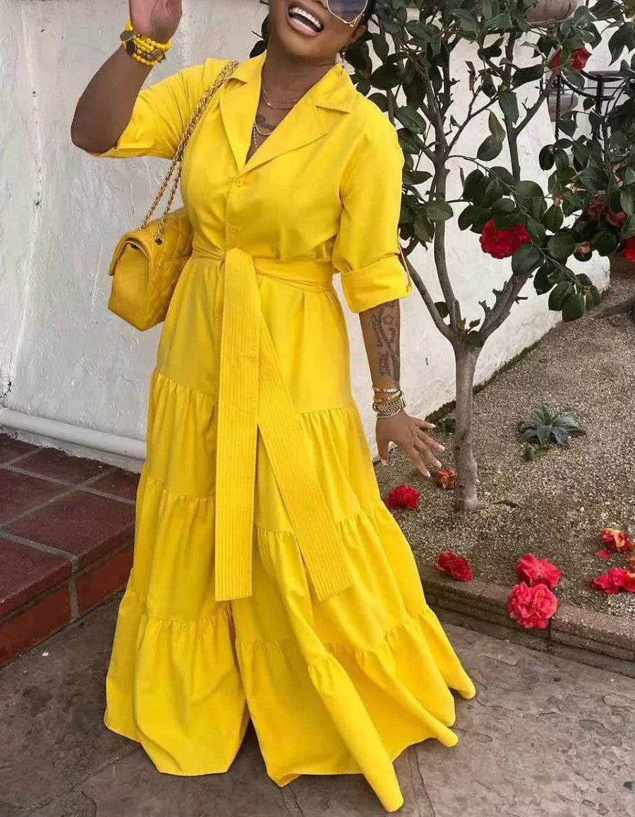 Elegant Long Dress with Belt