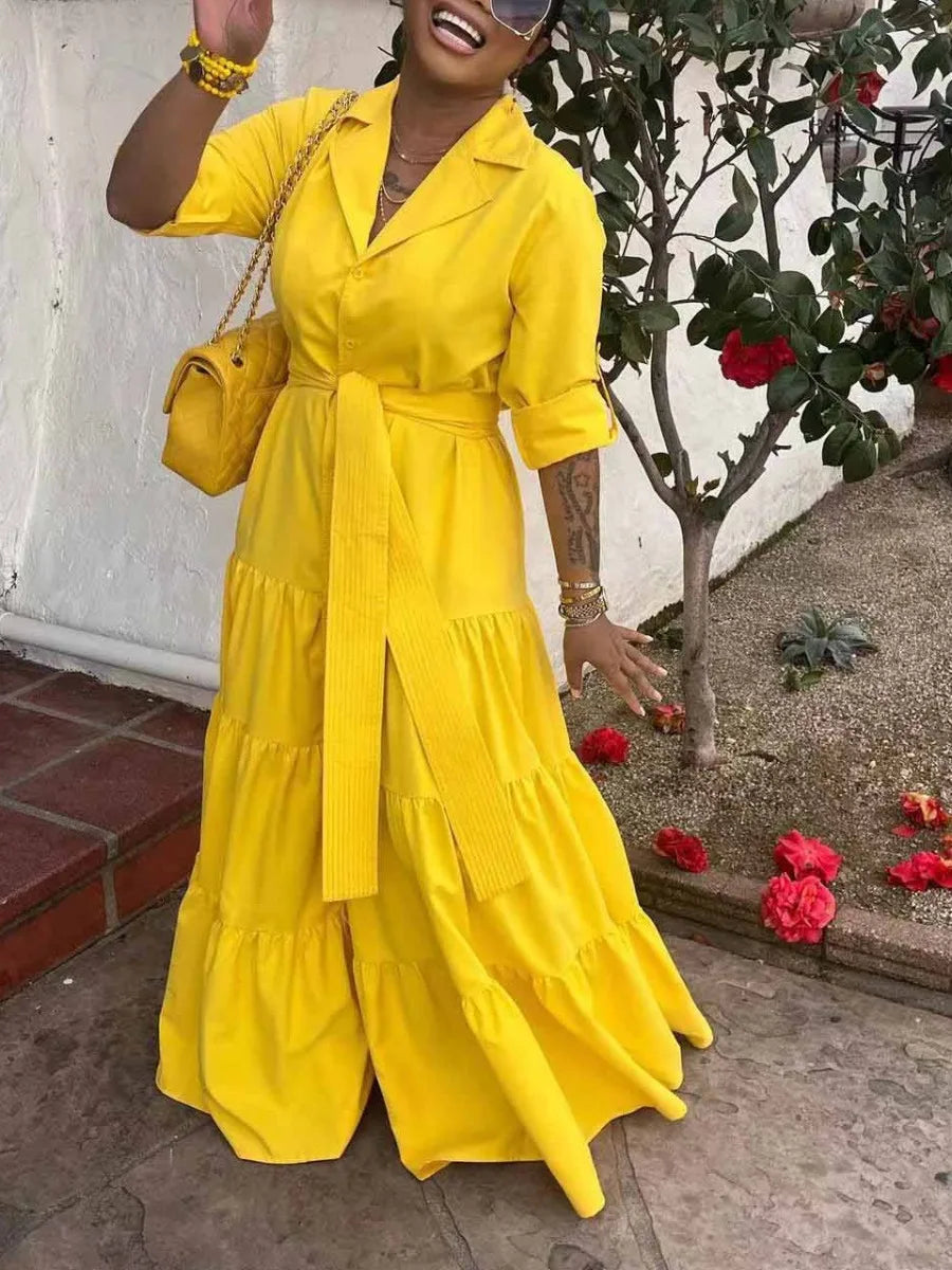 Elegant Long Dress with Belt