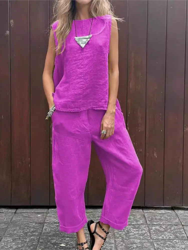 Conjunto Casual de Algodón y Lino S-3XL