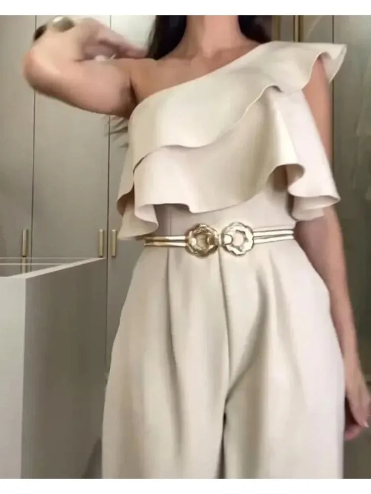 Jumpsuit Elegante de Pierna Ancha con Volantes