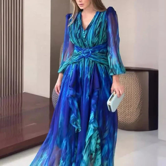Vestido Largo Cruzado en la Cintura — Estilo Francés Retro