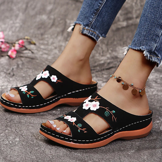 Embroidered Wedge Sandals