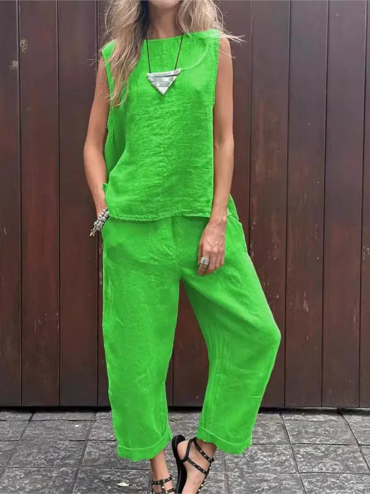 Conjunto Casual de Algodón y Lino S-3XL