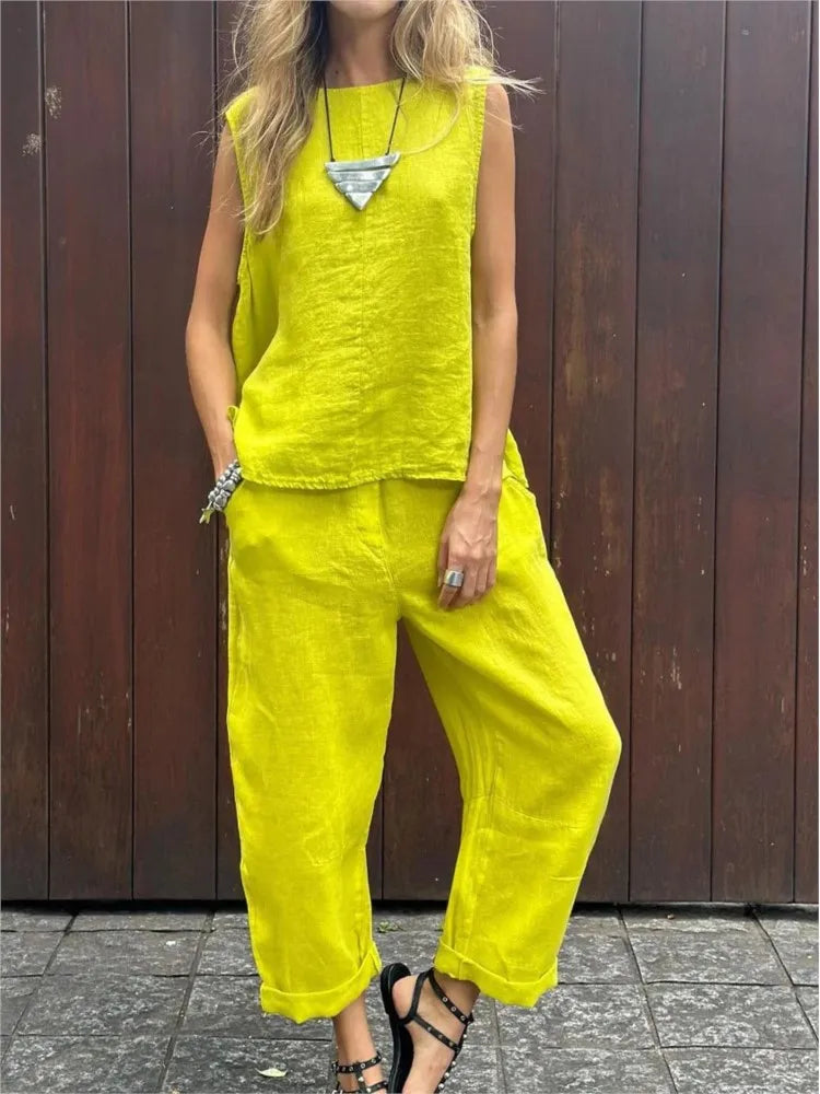 Conjunto Casual de Algodón y Lino S-3XL