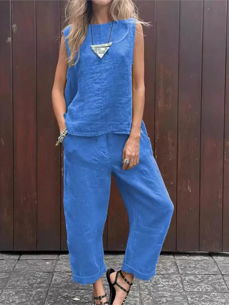 Conjunto Casual de Algodón y Lino S-3XL