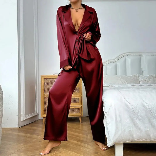 2 Piece Satin Silk Pajamas Set