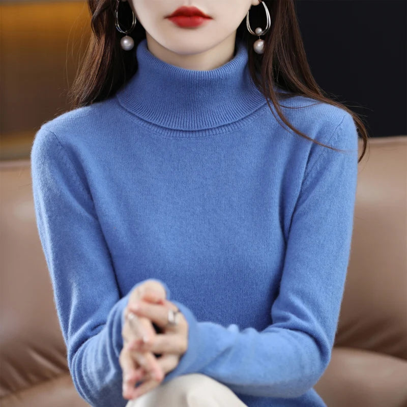 Suéter de Lana Merino 100% – Cuello Alto Elegante