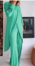 Conjunto Elegante de Dos Piezas – Camiseta Larga + Pantalón Palazzo