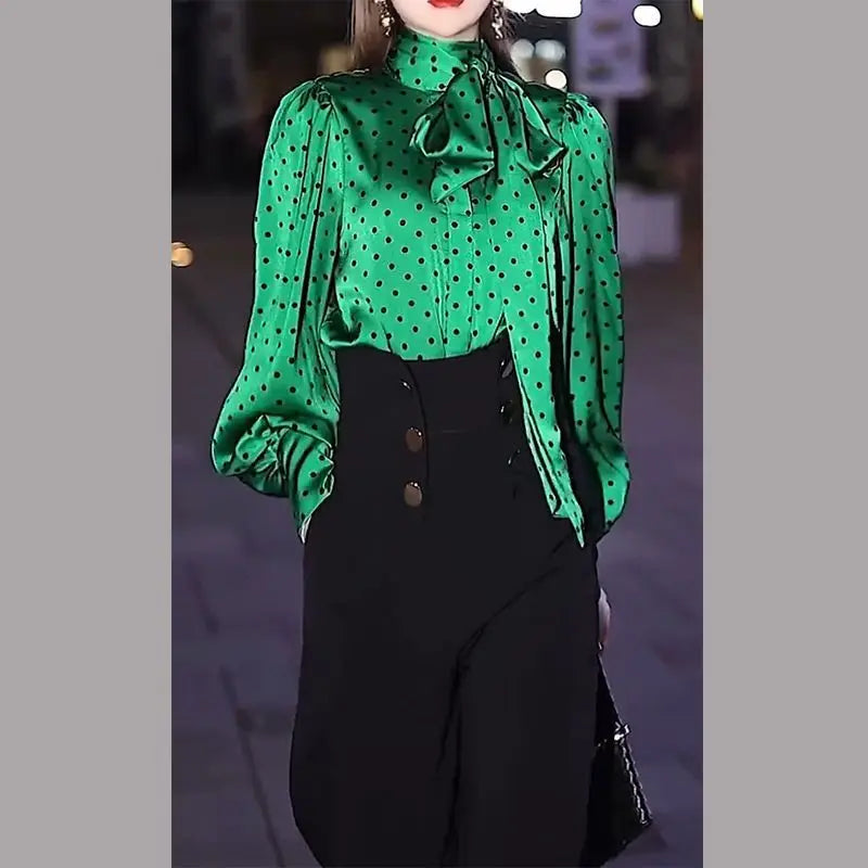 Blouse with Bow and Scarf Neck
