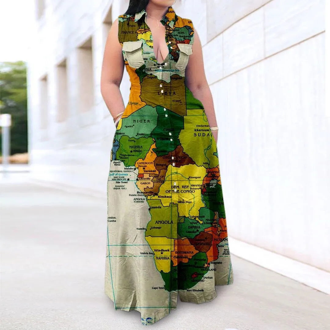 Long Dress - Map Print