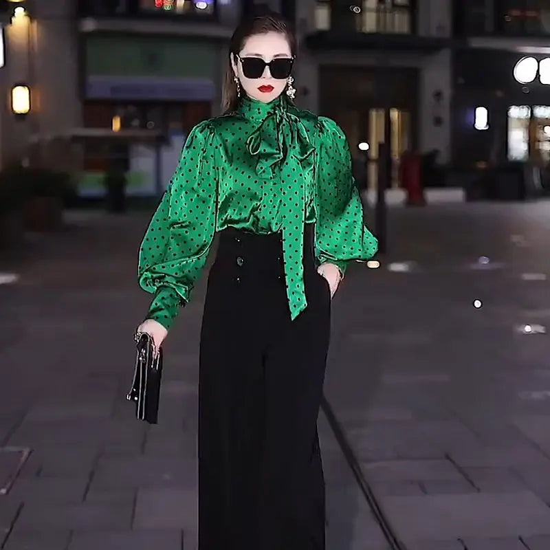 Blouse with Bow and Scarf Neck