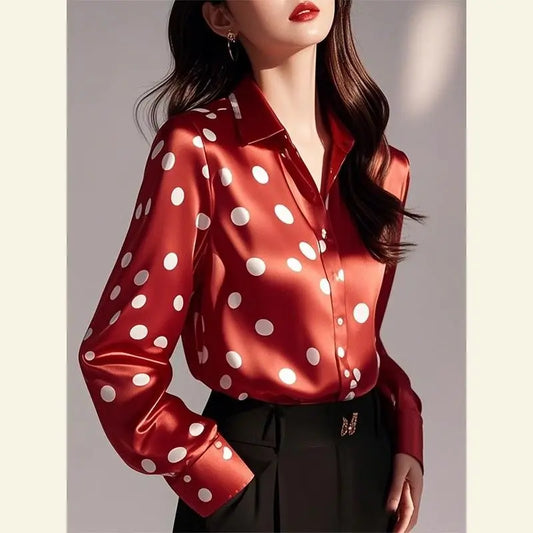 Blusa Elegante de Seda con Lunares M-XXXL