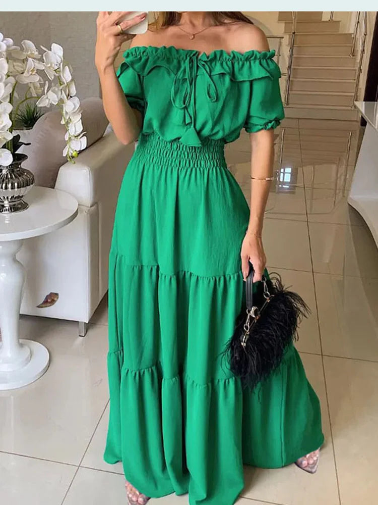 Vestido Largo Boho de Manga Corta