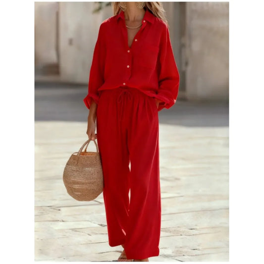 Conjunto de Camisa y Pantalón Largo con Cintura Ajustable
