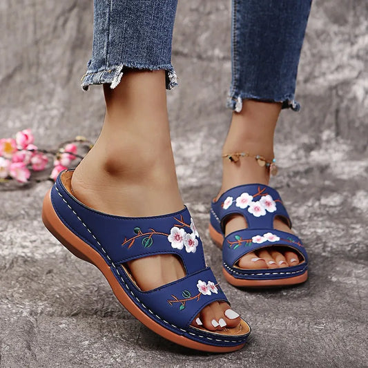 Embroidered Wedge Sandals