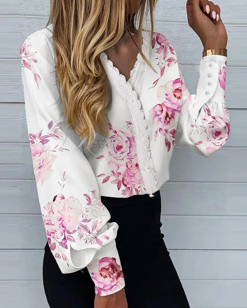 White Blouse with Heart Print