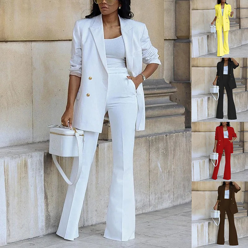 Conjunto de Blazer Cruzado y Pantalón de Pierna Ancha