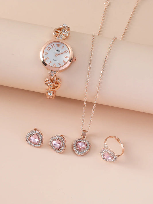 Elegant Rose Gold Love Watch for Women (5 Piece Gift Set)