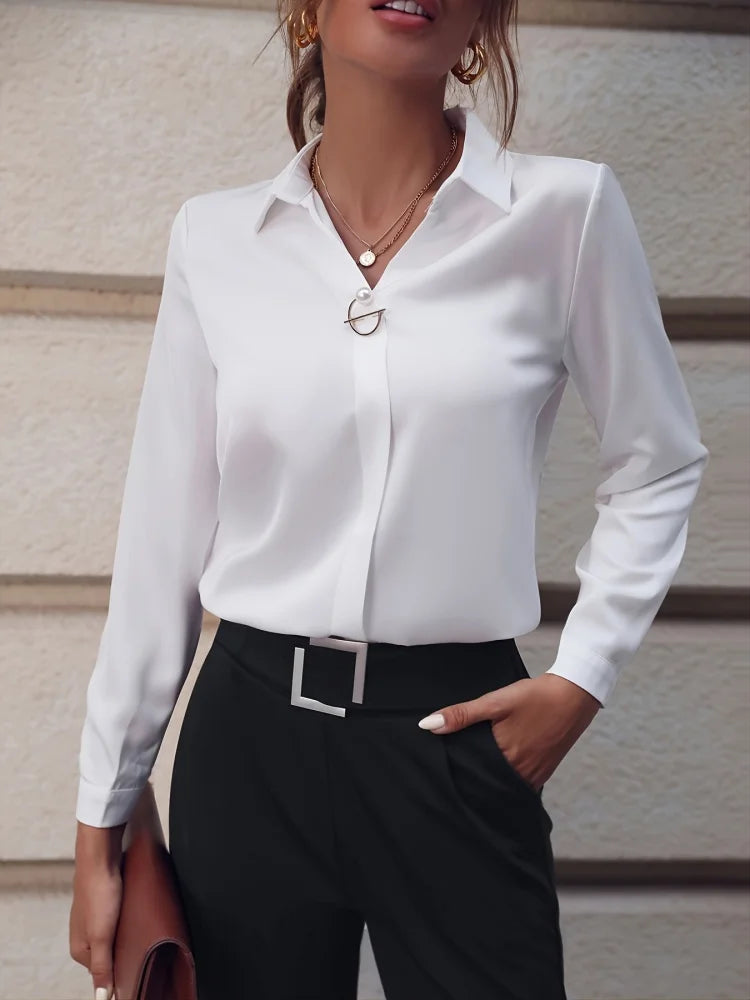 Blusa de Manga Larga con Cuello Solapa