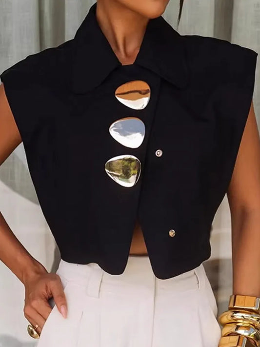 Blusa Corta sin Mangas con Botones Metálicos