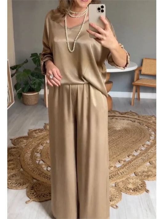 Conjunto Casual de Satén Liso S-XXXL