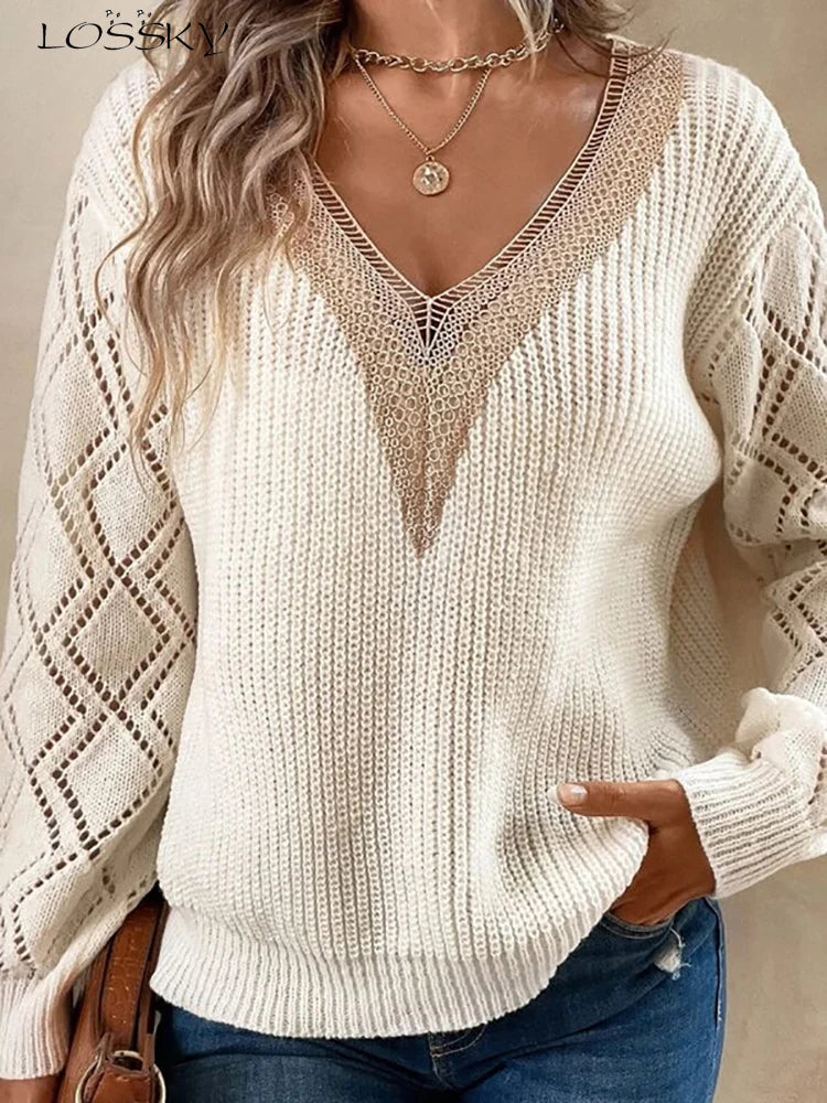 Loose V Neck Sweater Estilo Victoria