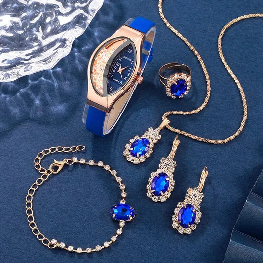 Elegant Casual Watch and Jewelry Set (6 Pieces)