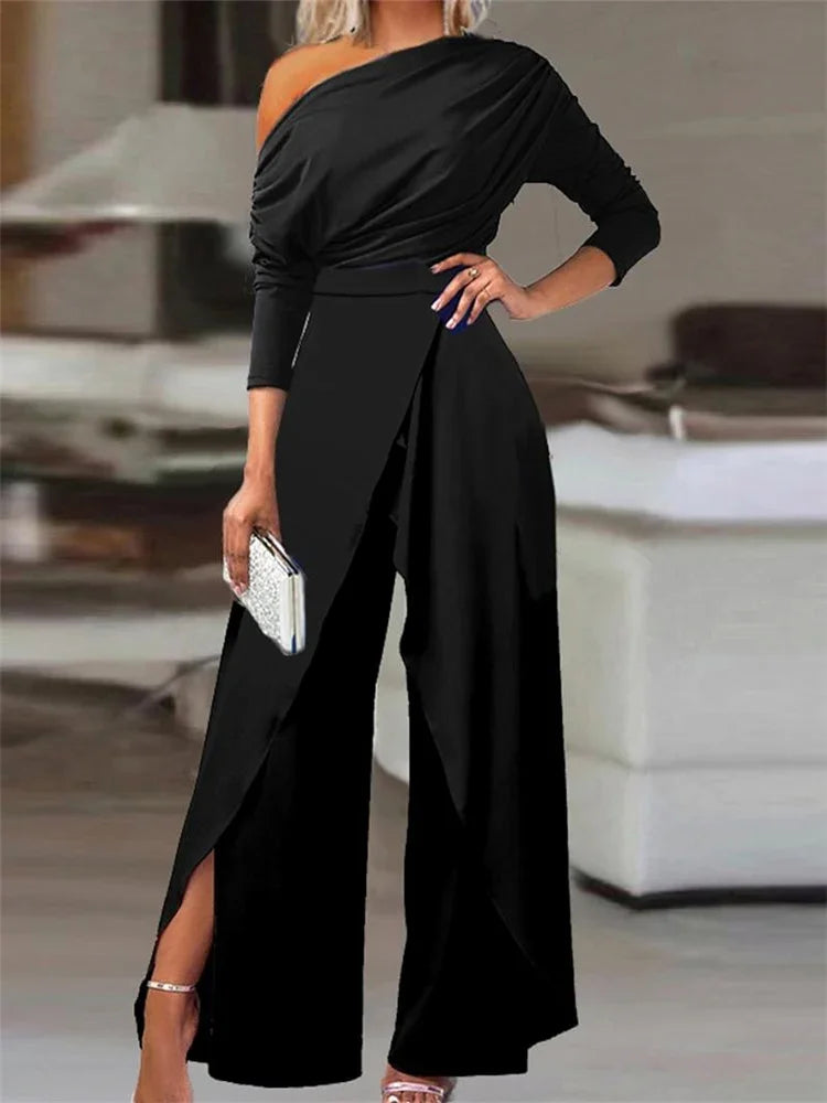 Mono Elegante de Un Hombro Color Negro