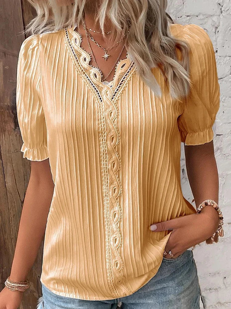 Knitted Blouse with V Opening