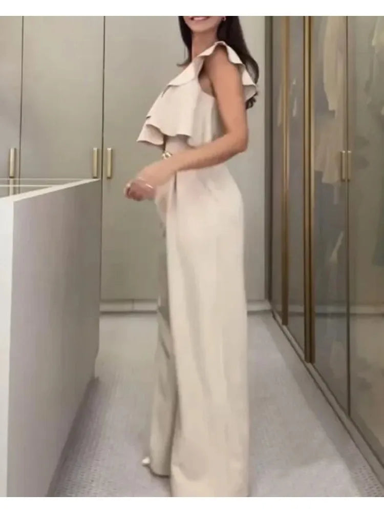 Jumpsuit Elegante de Pierna Ancha con Volantes