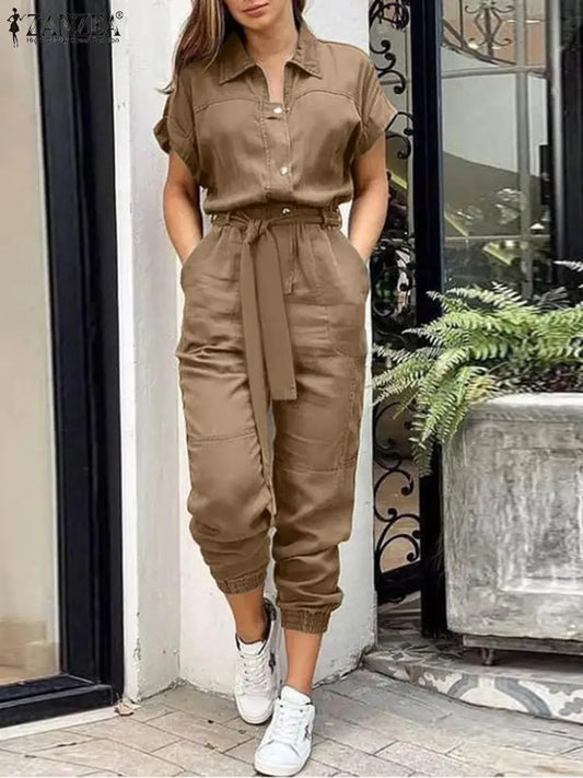 Short Sleeve Summer Cargo Jumpsuit S-5XL