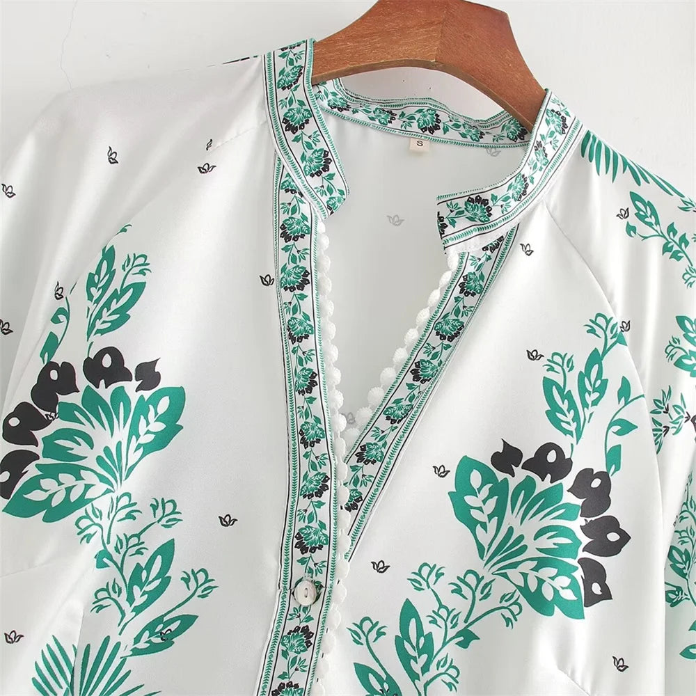 Casual Long Dress with Print and V-Neck