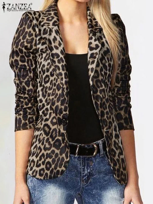 Blazer con Estampado de Leopardo y Solapas Clásicas