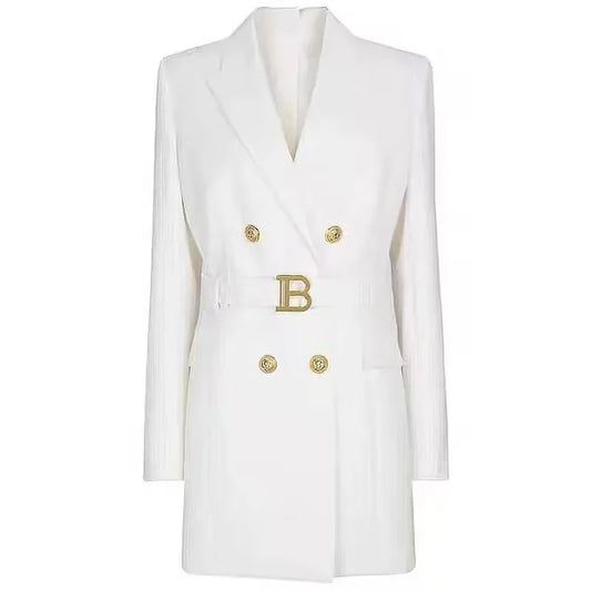 Blazer Vestido con Cinturón y Botones