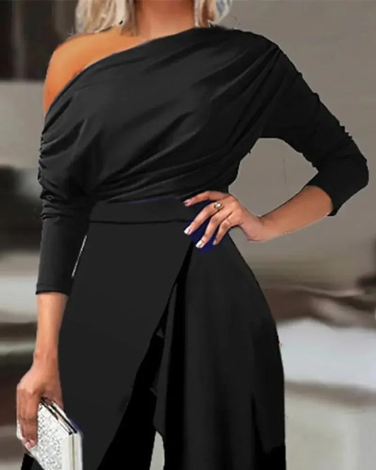 Mono Elegante de Un Hombro Color Negro