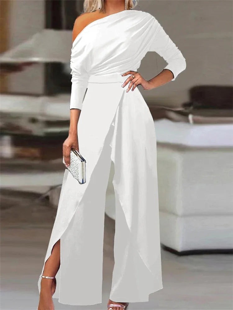 Mono Elegante de Un Hombro Blanco