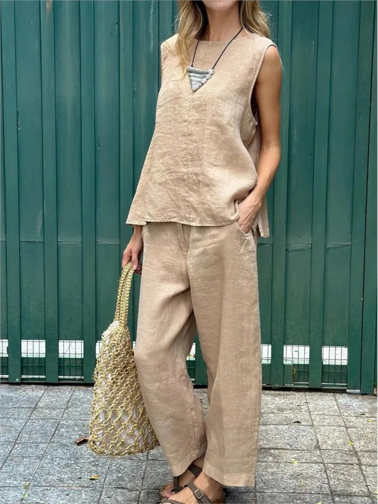 Conjunto Casual de Algodón y Lino S-3XL