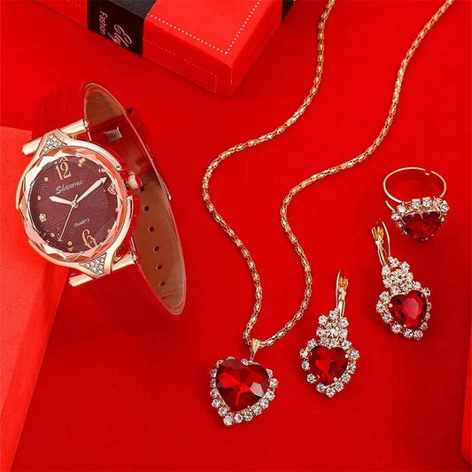 Women's Watch with Leather Strap (5 Pieces)