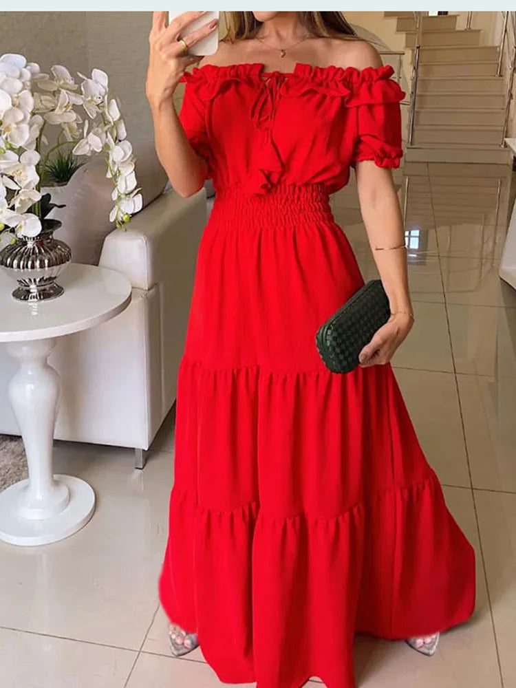 Vestido Largo Boho de Manga Corta