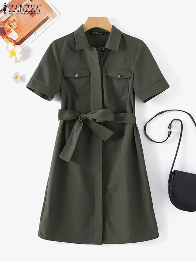 Vestido Cargo Elegante con Cuello Solapa para Mujer
