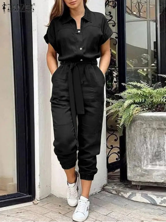 Short Sleeve Summer Cargo Jumpsuit S-5XL
