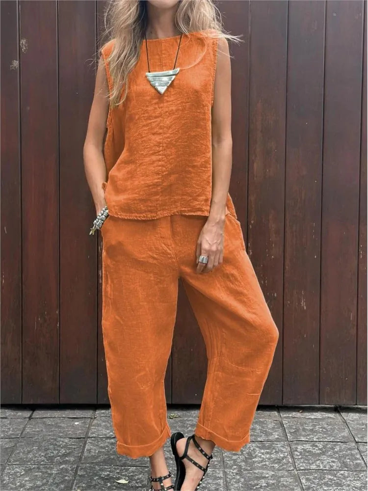 Conjunto Casual de Algodón y Lino S-3XL
