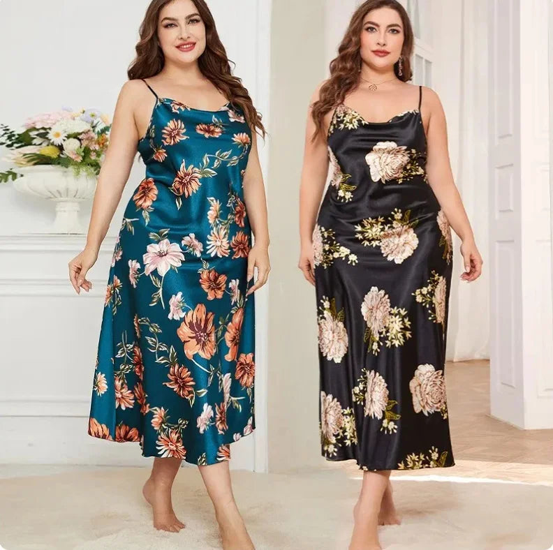 silk night dress plus size Plus Size XL-5XL Seductive Nightgown