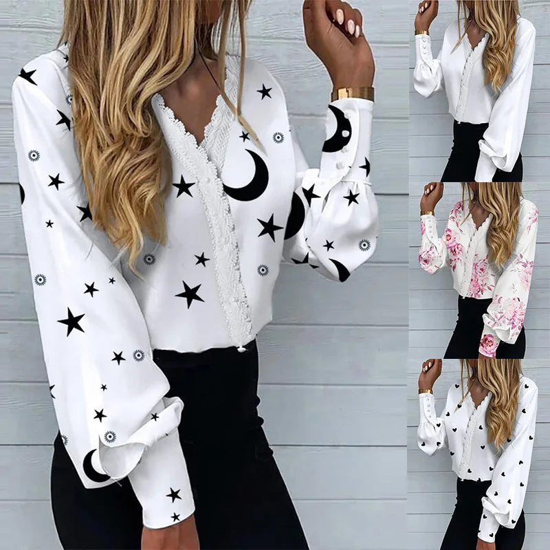 White Blouse with Heart Print