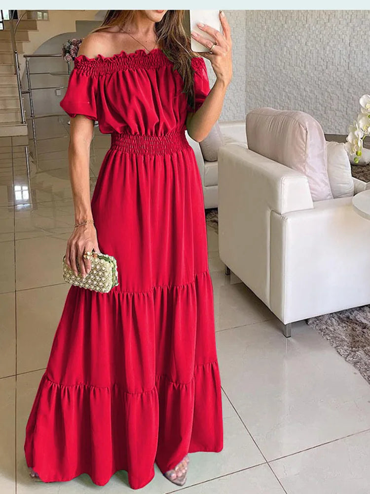 Vestido Largo Boho de Manga Corta