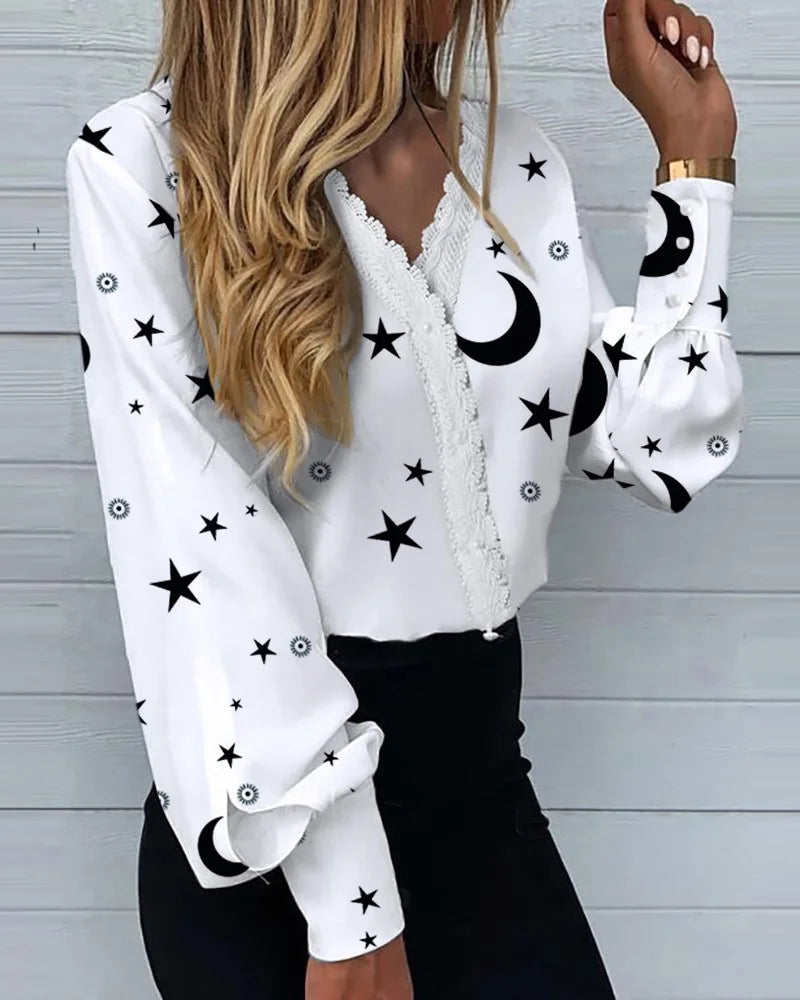 White Blouse with Heart Print