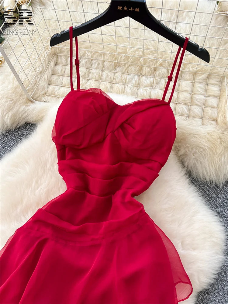 Vestido Largo Rojo con Volantes